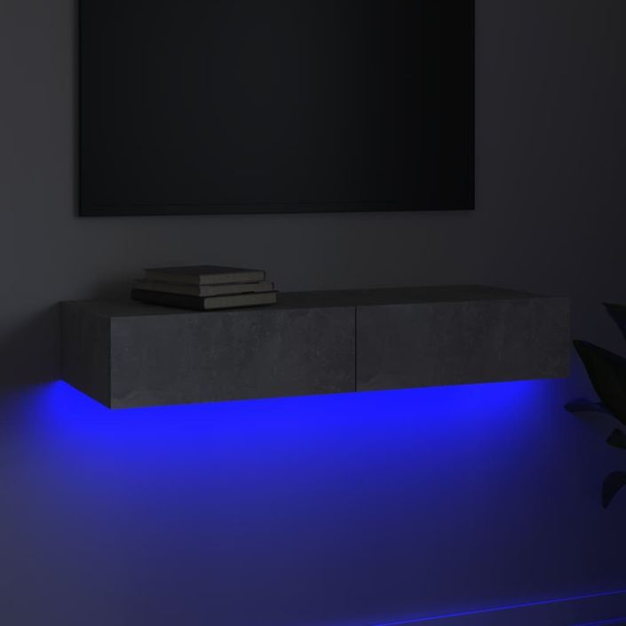 Meuble TV avec lumières LED Gris béton 90x35x15,5 cm - Photo n°3