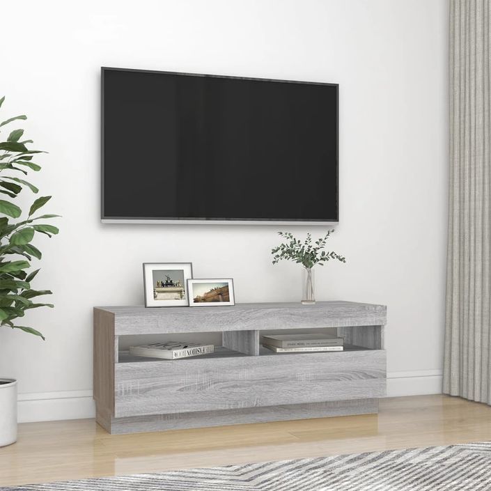 Meuble TV avec lumières LED sonoma gris 100x35x40 cm - Photo n°6