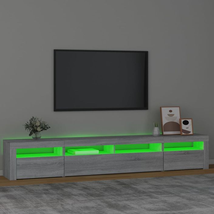 Meuble TV avec lumières LED Sonoma gris 240x35x40 cm - Photo n°4