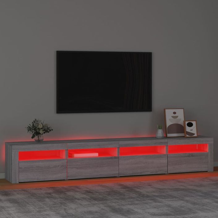 Meuble TV avec lumières LED Sonoma gris 240x35x40 cm - Photo n°5