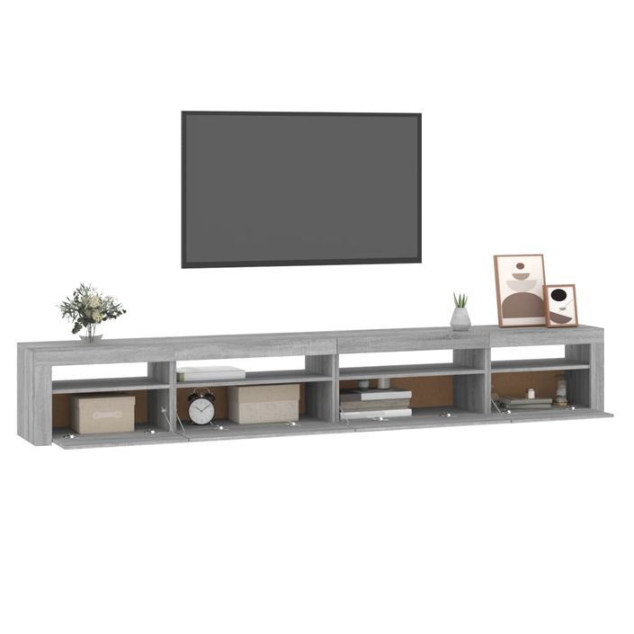 Meuble TV avec lumières LED Sonoma gris 270x35x40 cm - Photo n°6