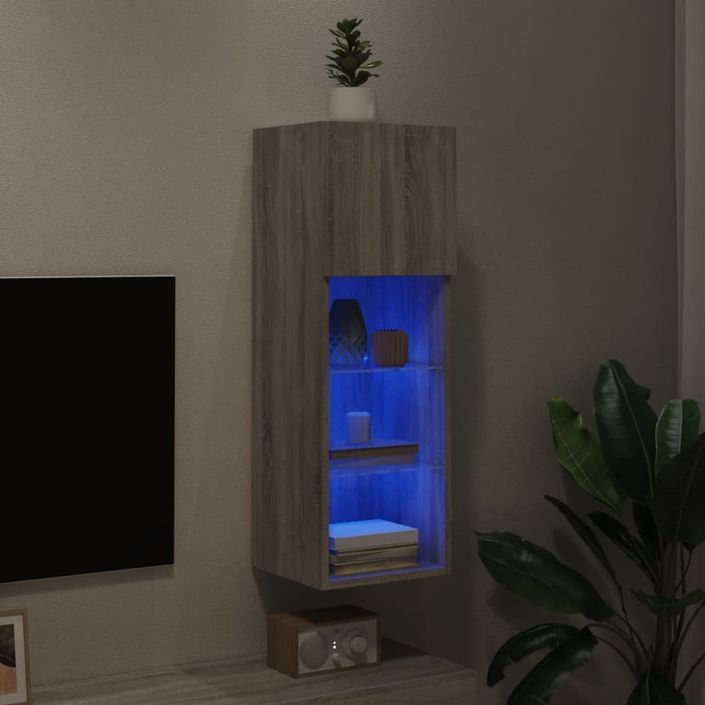 Meuble TV avec lumières LED sonoma gris 30,5x30x90 cm - Photo n°5