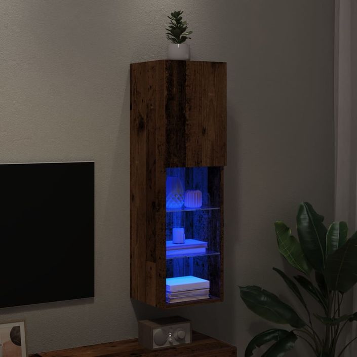 Meuble TV avec lumières LED vieux bois 30,5x30x102 cm - Photo n°1