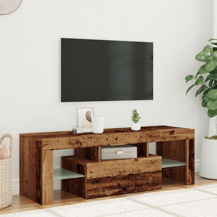 Meuble TV avec lumières LED vieux bois bois d'ingénierie - Photo n°4