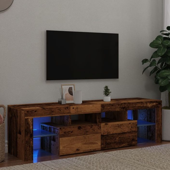 Meuble TV avec lumières LED vieux bois bois d'ingénierie - Photo n°1