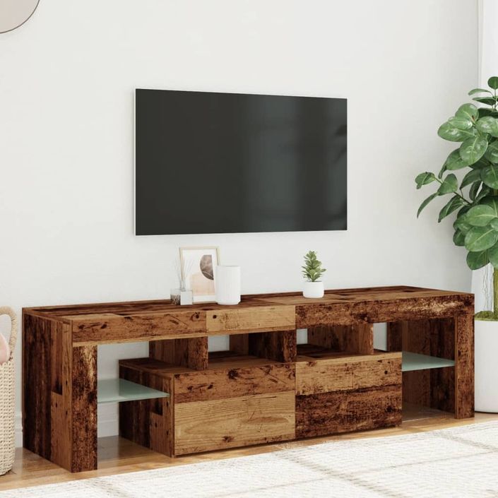 Meuble TV avec lumières LED vieux bois bois d'ingénierie - Photo n°4