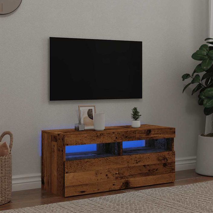 Meuble TV avec lumières LED vieux bois bois d'ingénierie - Photo n°4