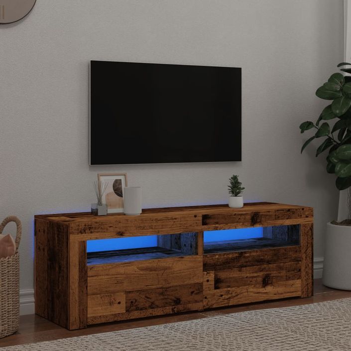 Meuble TV avec lumières LED vieux bois bois d'ingénierie - Photo n°4