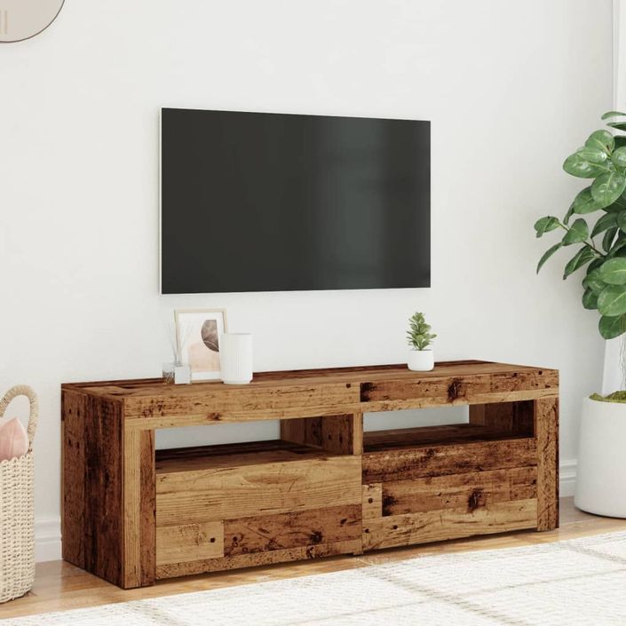 Meuble TV avec lumières LED vieux bois bois d'ingénierie - Photo n°5