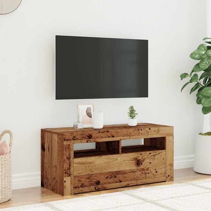 Meuble TV avec lumières LED vieux bois bois d'ingénierie - Photo n°4