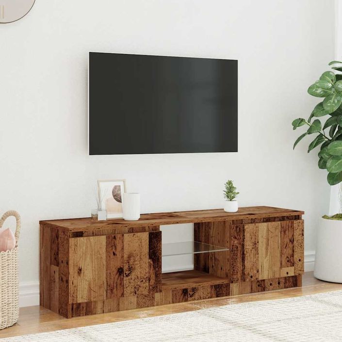 Meuble TV avec lumières LED vieux bois bois d'ingénierie - Photo n°3