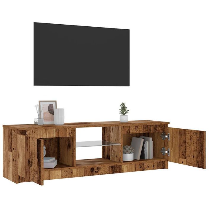 Meuble TV avec lumières LED vieux bois bois d'ingénierie - Photo n°4