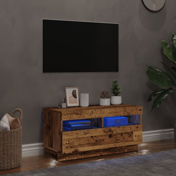 Meuble TV avec lumières LED vieux bois bois d'ingénierie - Photo n°4