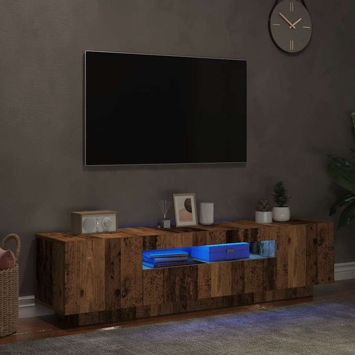 Meuble TV avec lumières LED vieux bois bois d'ingénierie - Photo n°5