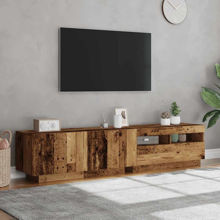 Meuble TV avec lumières LED vieux bois bois d'ingénierie - Photo n°4