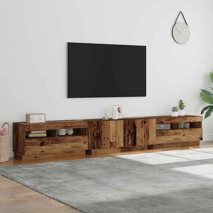 Meuble TV avec lumières LED vieux bois bois d'ingénierie - Photo n°4