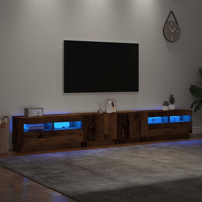 Meuble TV avec lumières LED vieux bois bois d'ingénierie - Photo n°5