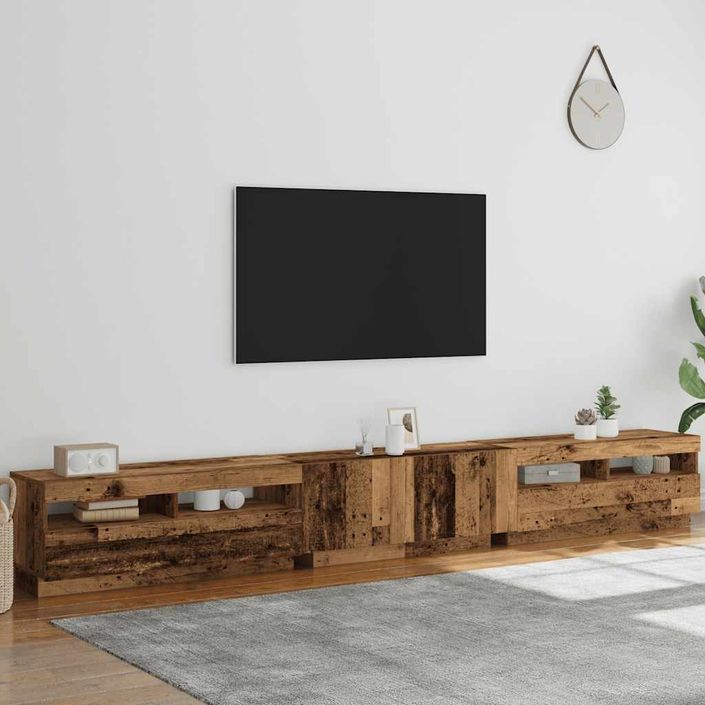 Meuble TV avec lumières LED vieux bois bois d'ingénierie - Photo n°4