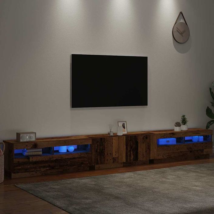 Meuble TV avec lumières LED vieux bois bois d'ingénierie - Photo n°5