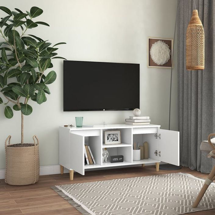 Meuble TV avec pieds en bois massif Blanc 103,5x35x50 cm - Photo n°3