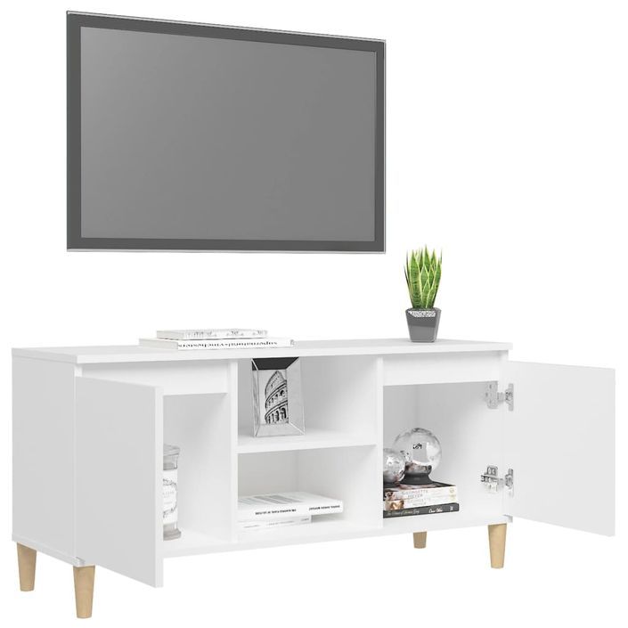 Meuble TV avec pieds en bois massif Blanc 103,5x35x50 cm - Photo n°4