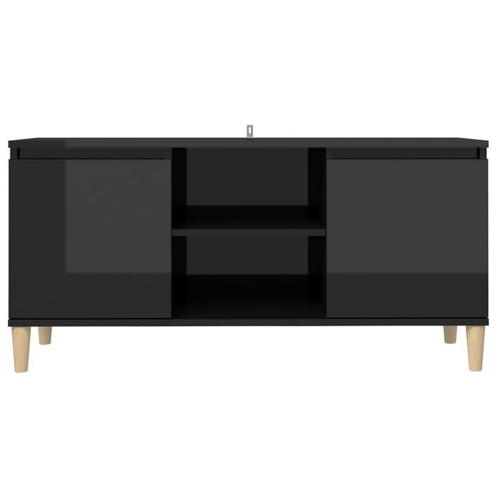 Meuble TV avec pieds en bois Noir brillant 103,5x35x50 cm - Photo n°5
