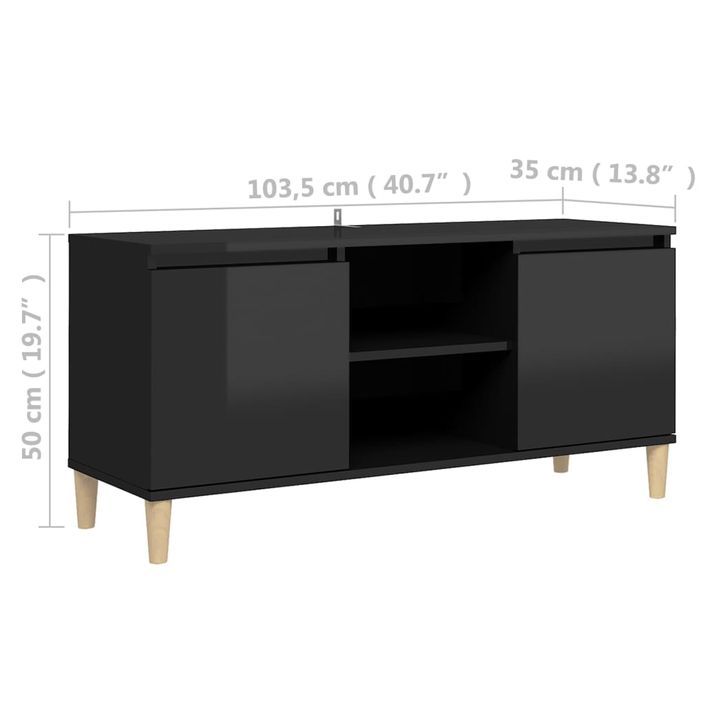 Meuble TV avec pieds en bois Noir brillant 103,5x35x50 cm - Photo n°8