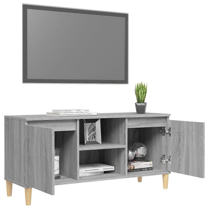 Meuble TV avec pieds en bois solide Sonoma gris 103,5x35x50 cm - Photo n°7