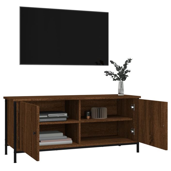 Meuble TV avec portes chêne marron 102x35x45 cm bois ingénierie - Photo n°4