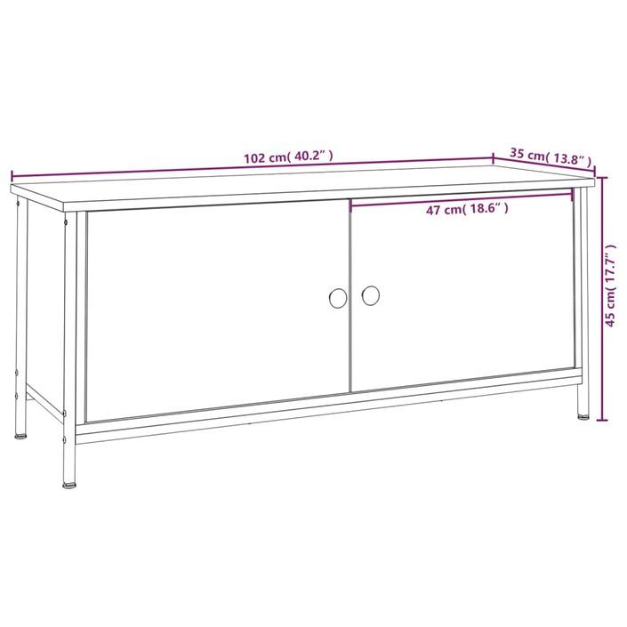 Meuble TV avec portes chêne marron 102x35x45 cm bois ingénierie - Photo n°10