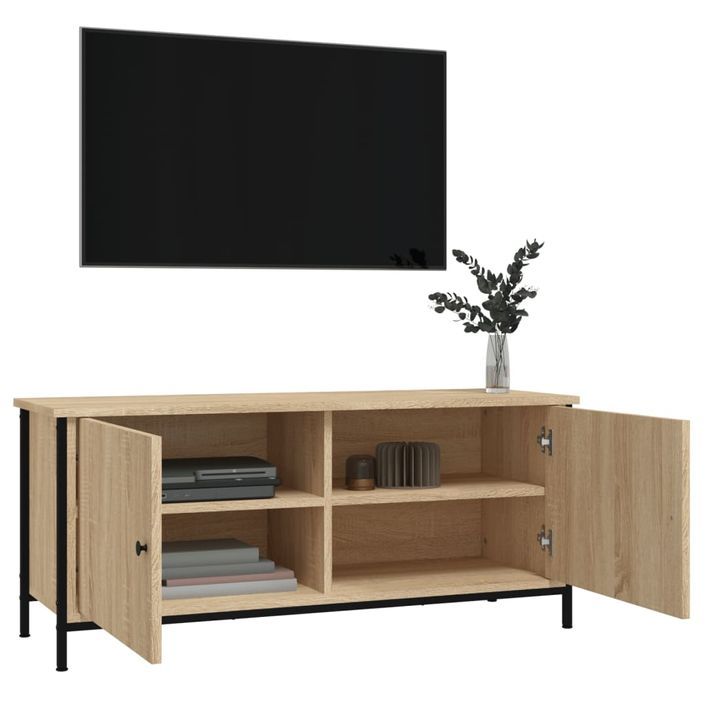 Meuble TV avec portes chêne sonoma 102x35x45 cm bois ingénierie - Photo n°4