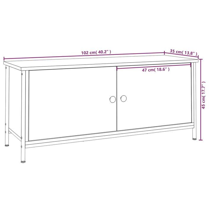 Meuble TV avec portes chêne sonoma 102x35x45 cm bois ingénierie - Photo n°10