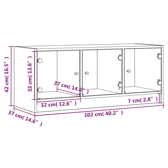 Meuble TV avec portes en verre chêne marron 102x37x42 cm - Photo n°12