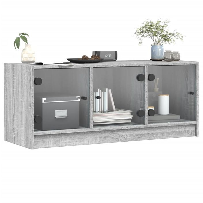 Meuble TV avec portes en verre sonoma gris 102x37x42 cm - Photo n°4