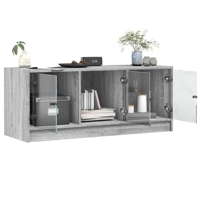 Meuble TV avec portes en verre sonoma gris 102x37x42 cm - Photo n°5