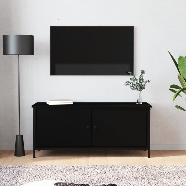 Meuble TV avec portes noir 102x35x45 cm bois d'ingénierie - Photo n°1