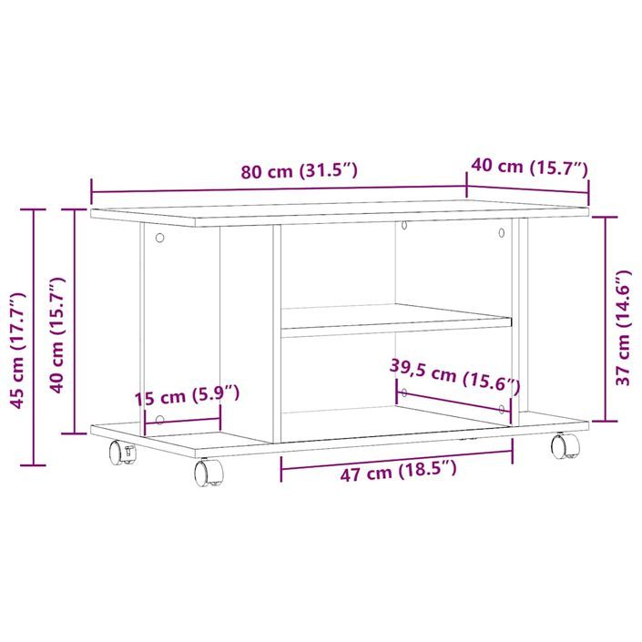 Meuble TV avec roulettes vieux bois 80x40x45 cm bois ingénierie - Photo n°9