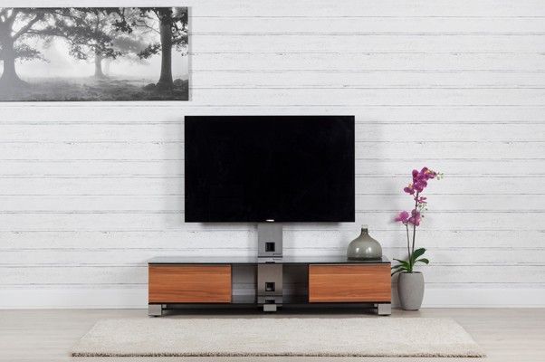 Meuble TV avec support écran verre trempé et bois foncé Mood - Photo n°2