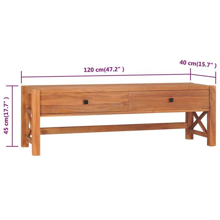 Meuble TV avec tiroirs 120x40x45 cm bois de teck solide - Photo n°9