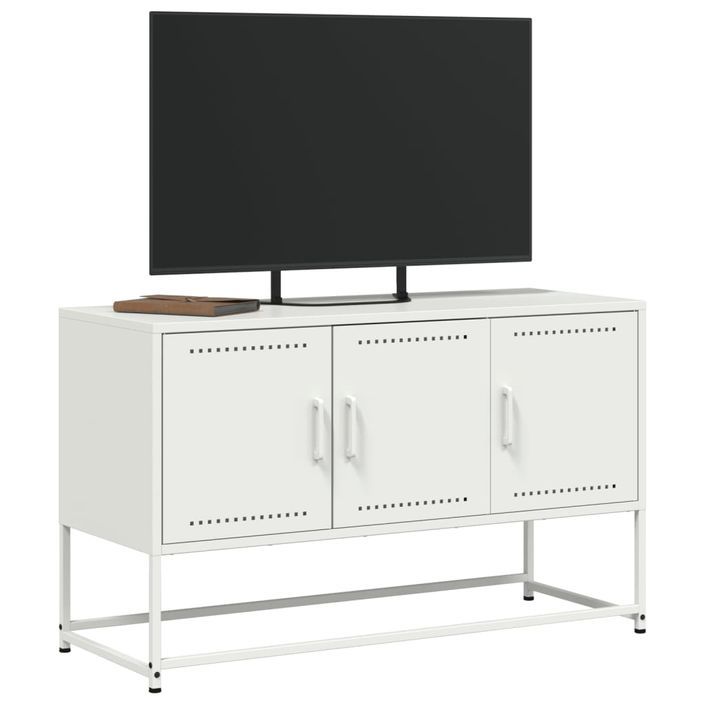 Meuble TV blanc 100,5x39x60,5 cm acier - Photo n°4