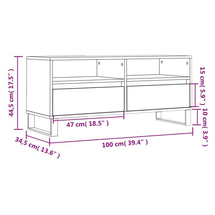 Meuble TV blanc 100x34,5x44,5 cm bois d'ingénierie - Photo n°11