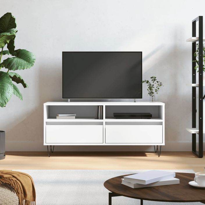 Meuble TV blanc 100x34,5x44,5 cm bois d'ingénierie - Photo n°1