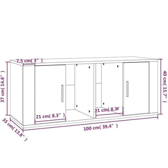 Meuble TV Blanc 100x35x40 cm Bois d'ingénierie - Photo n°9