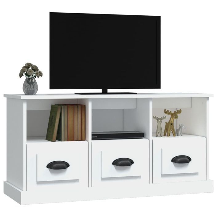 Meuble TV blanc 100x35x50 cm bois d'ingénierie - Photo n°4