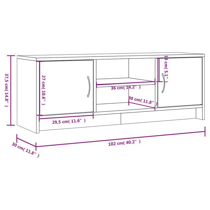 Meuble TV blanc 102x30x37,5 cm bois d'ingénierie - Photo n°11