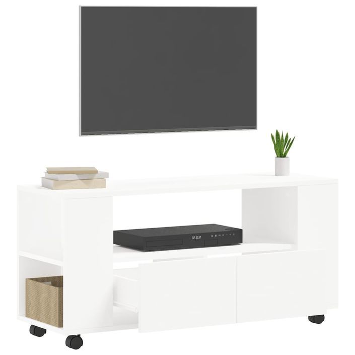 Meuble TV blanc 102x34,5x43 cm bois d'ingénierie - Photo n°4