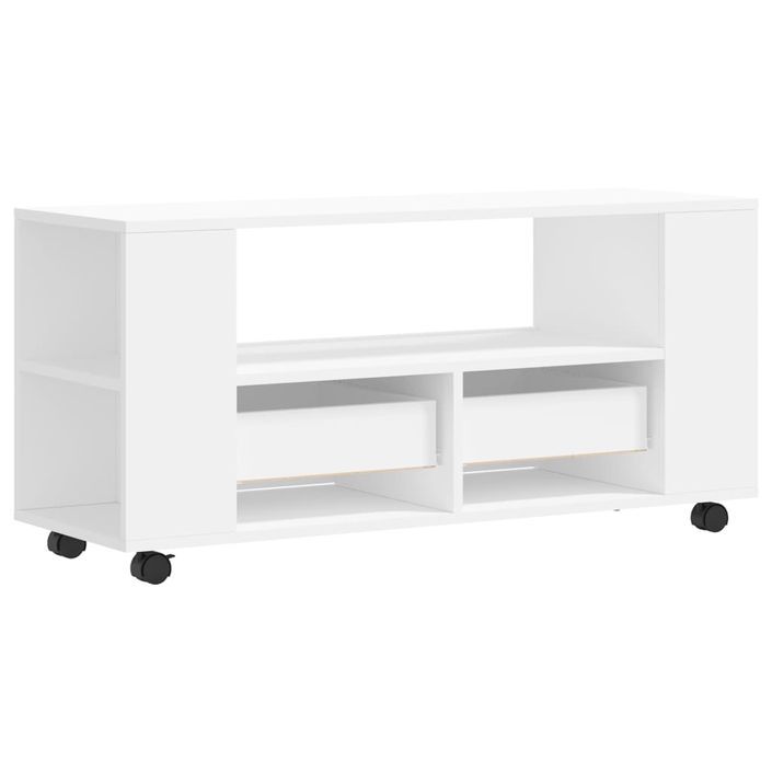 Meuble TV blanc 102x34,5x43 cm bois d'ingénierie - Photo n°8