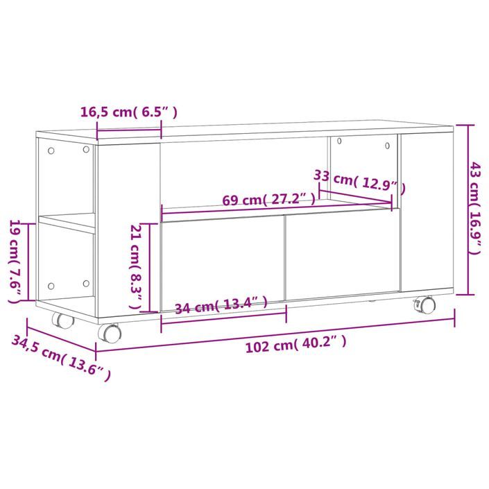 Meuble TV blanc 102x34,5x43 cm bois d'ingénierie - Photo n°11