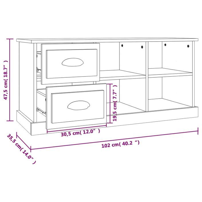 Meuble TV blanc 102x35,5x47,5 cm bois d'ingénierie - Photo n°11