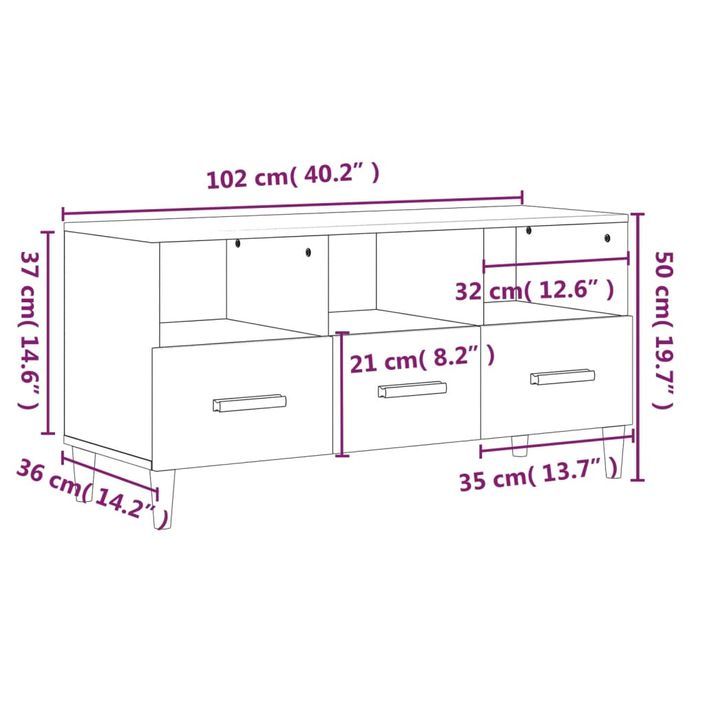 Meuble TV Blanc 102x36x50 cm Bois d'ingénierie - Photo n°9